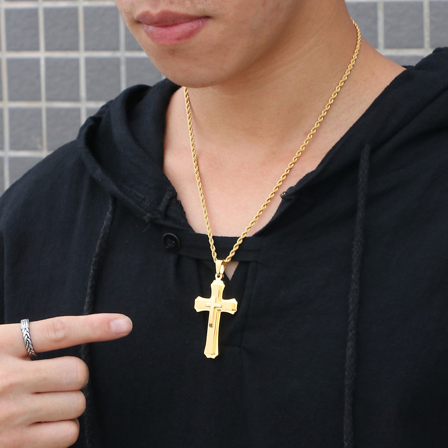 Layered Stainless Steel Cross Necklace