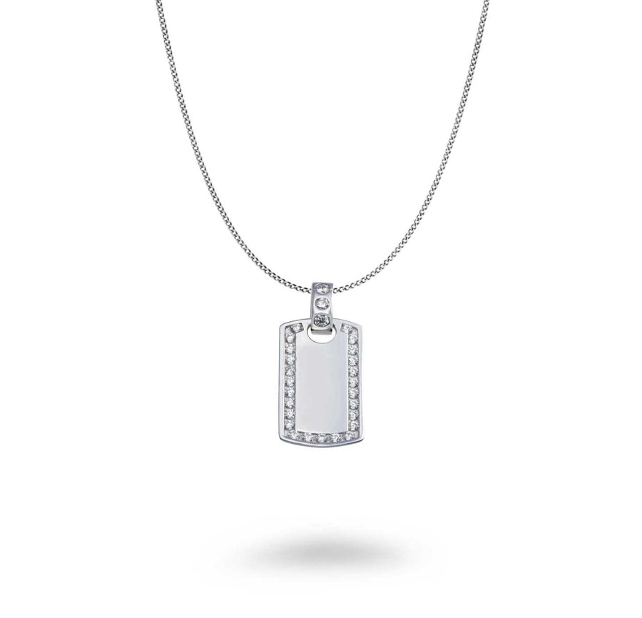 CZ Bordered Dogtag Necklace