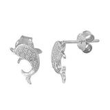 CZ Encrusted Dolphin Earrings