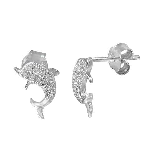 CZ Encrusted Dolphin Earrings