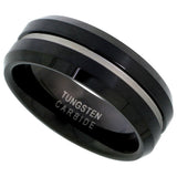 Black Tungsten Center Groove Ring