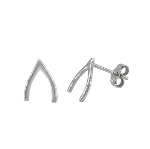 Rhodium Plated Wishbone Stud Earrings