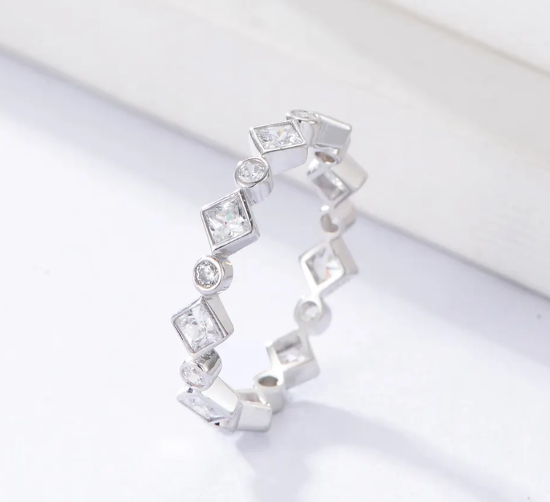Diamond shape & Round CZ Eternity Ring