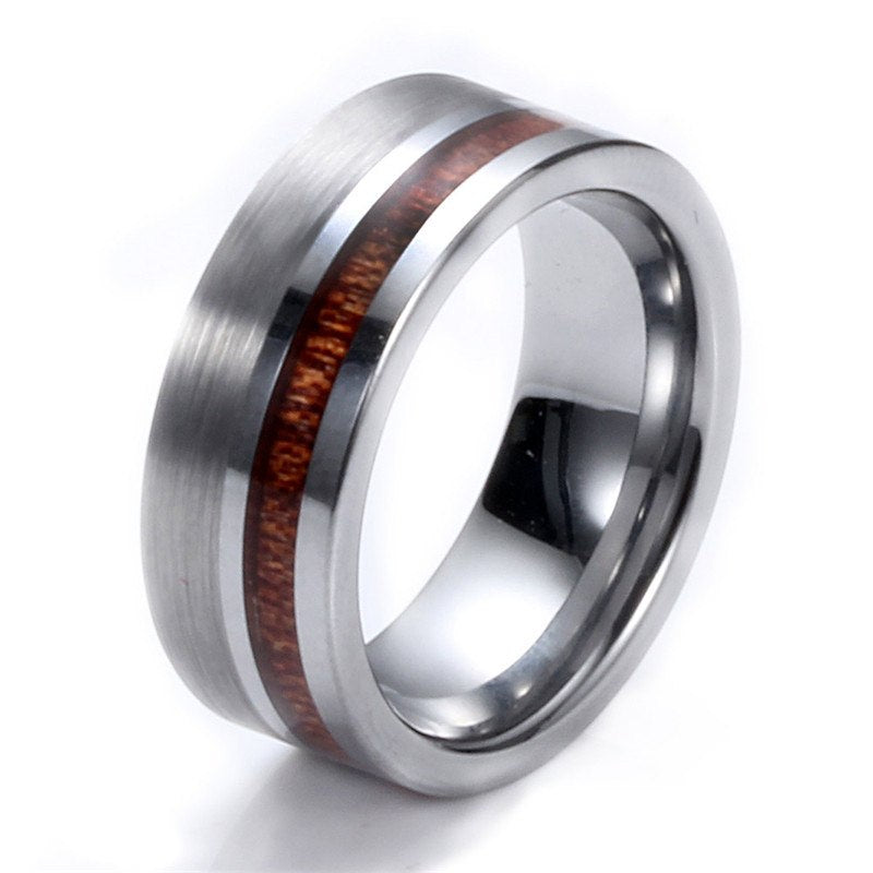 Tungsten and wood grain Ring