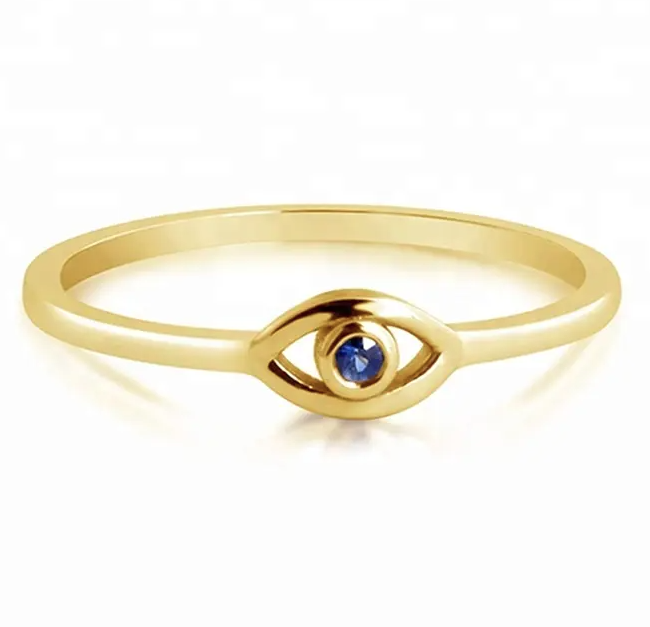 Thin Evil Eye Blue CZ Ring