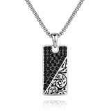 Black Diagonal CZ Dogtag Necklace