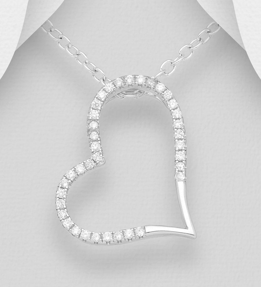 Outline CZ Heart Slider Necklace