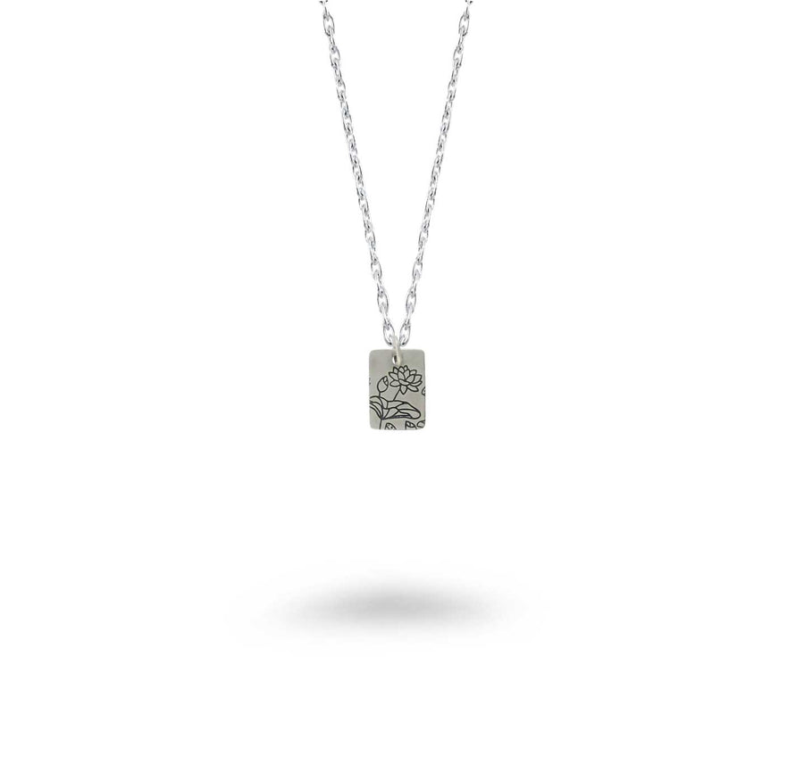 Lotus Print Small Rectangle Necklace
