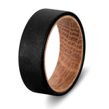 Brushed Flat Tungsten & Barrel Wood Ring