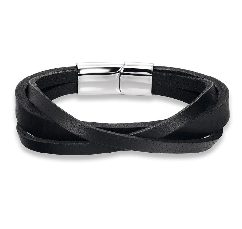 Flat Layered Crossed Leather Bracelet