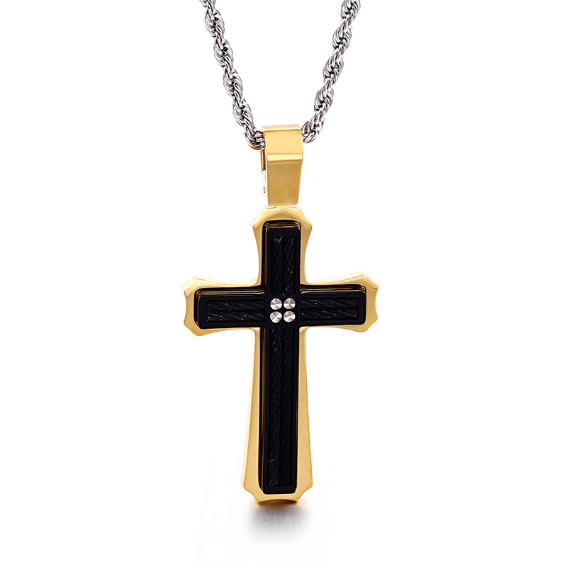 Two Tone Textured Cross Necklace