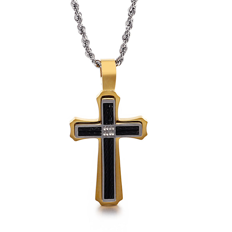 Two Tone Textured Cross Necklace