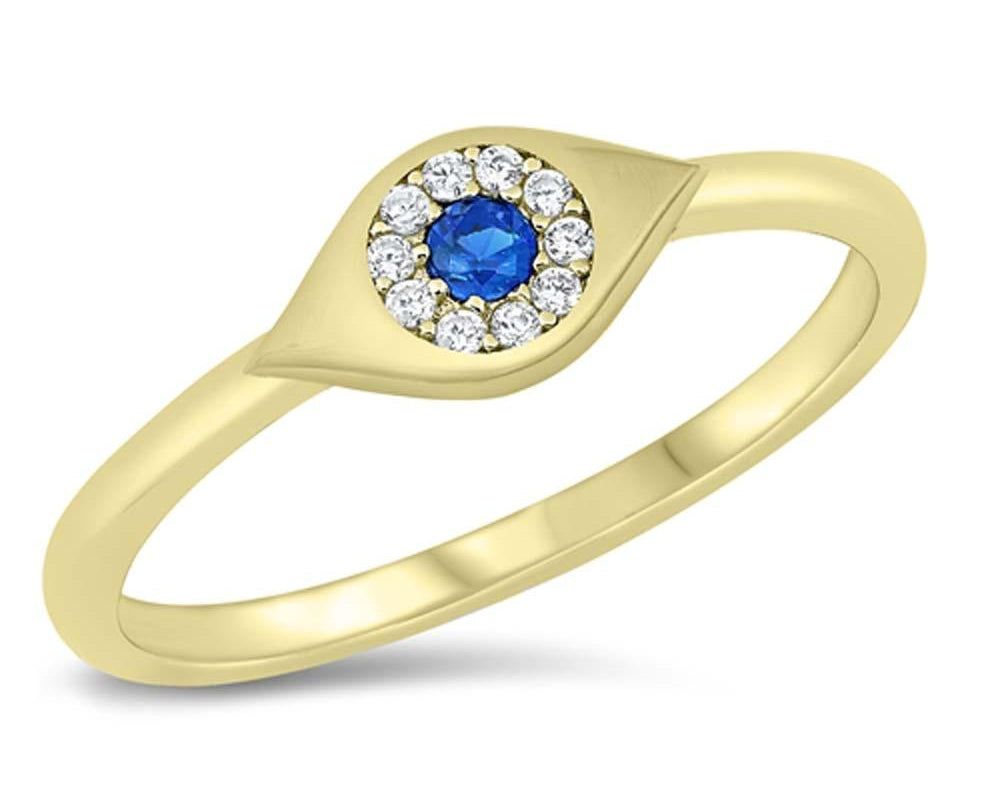 Blue CZ Eyeshaped Evil Eye Ring