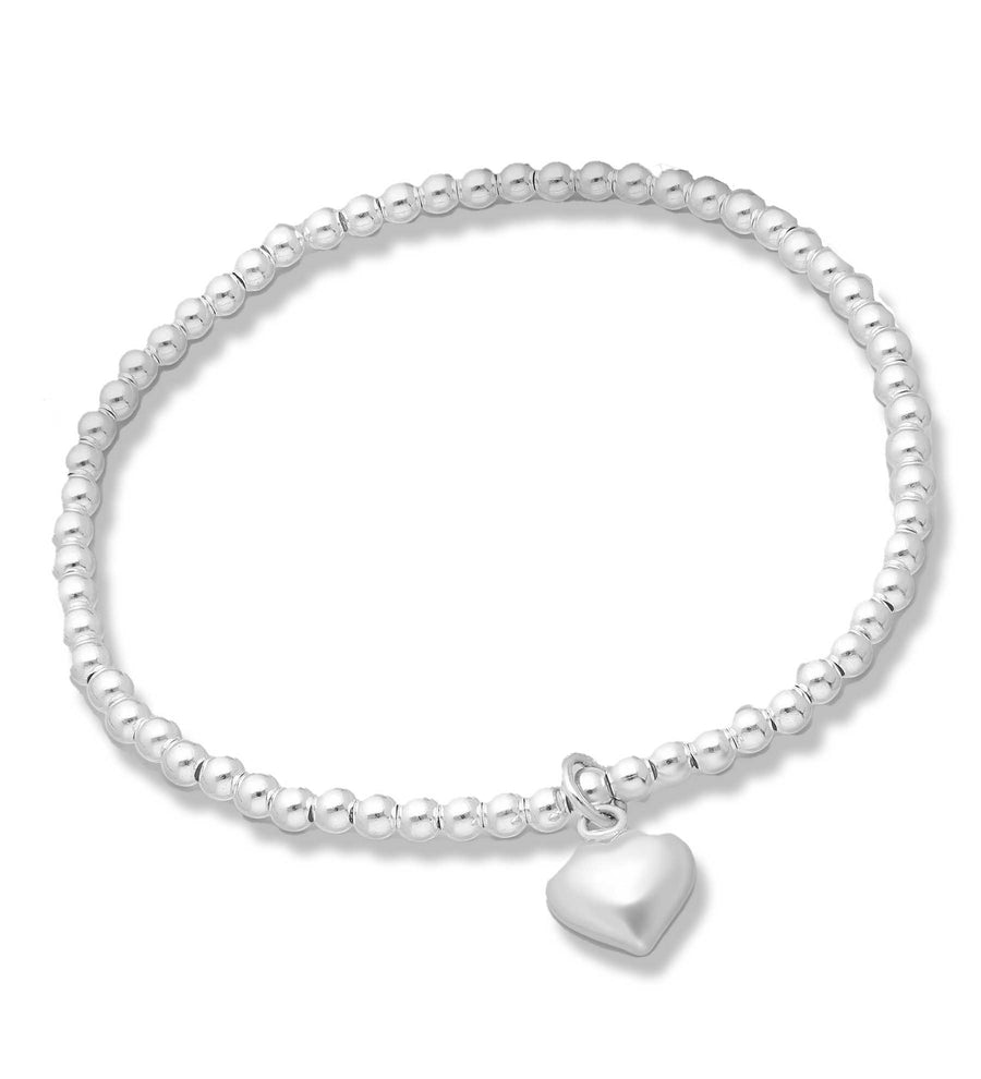 Sterling Ball Stretch Bracelet with Puff Heart