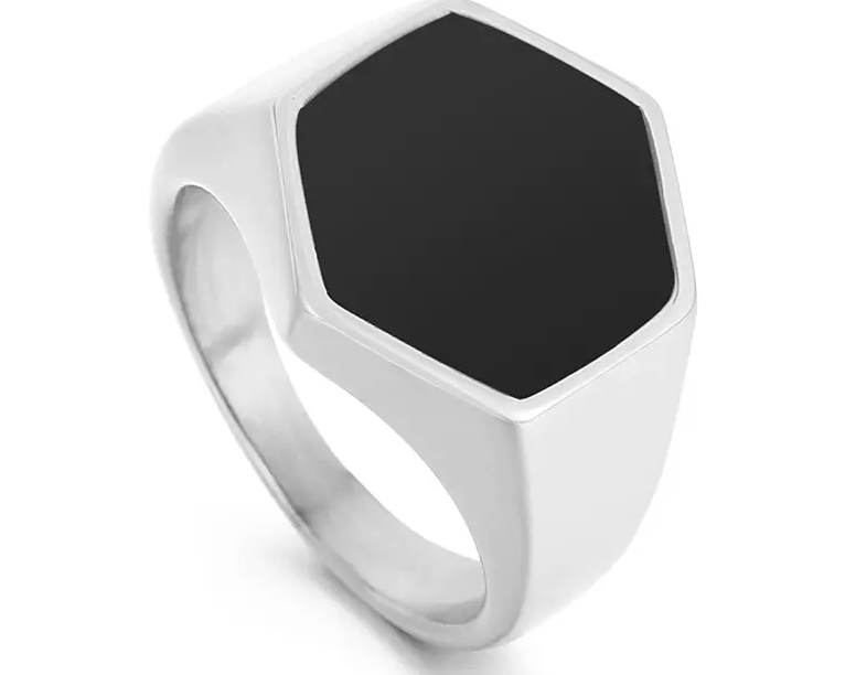 Hexagon Enamel Top Signet Ring