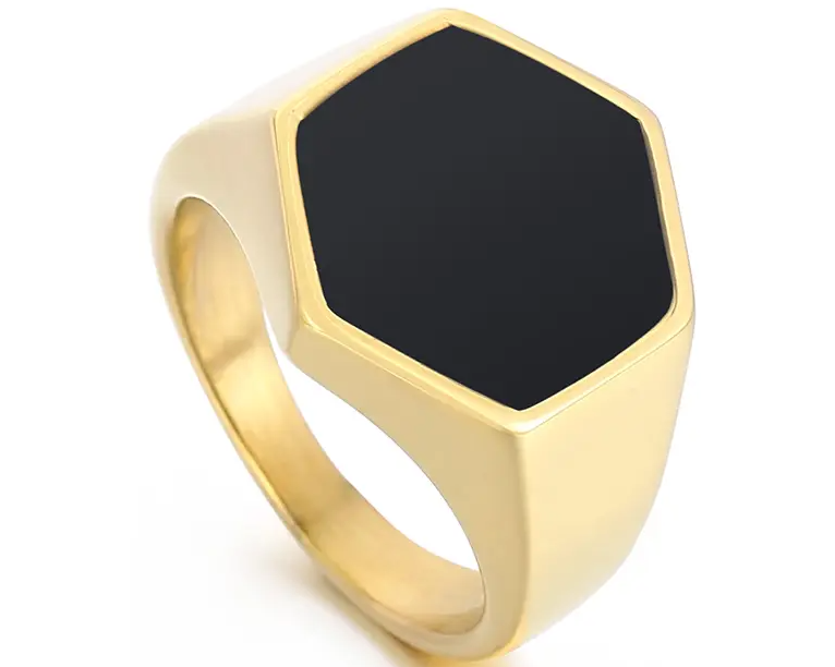 Hexagon Enamel Top Signet Ring