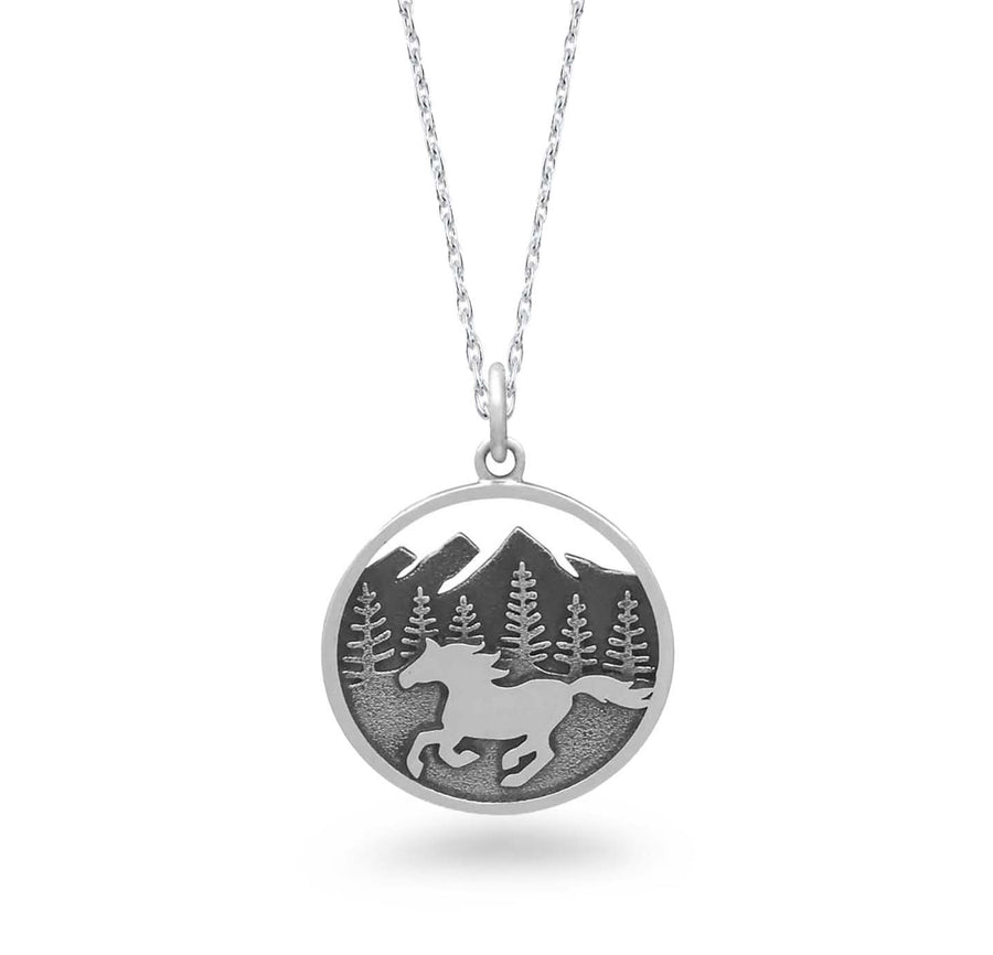 Mountain with Running Horse Necklace