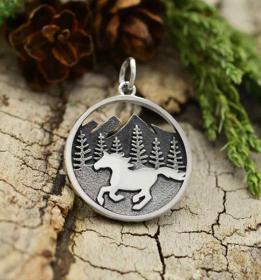 Mountain with Running Horse Necklace