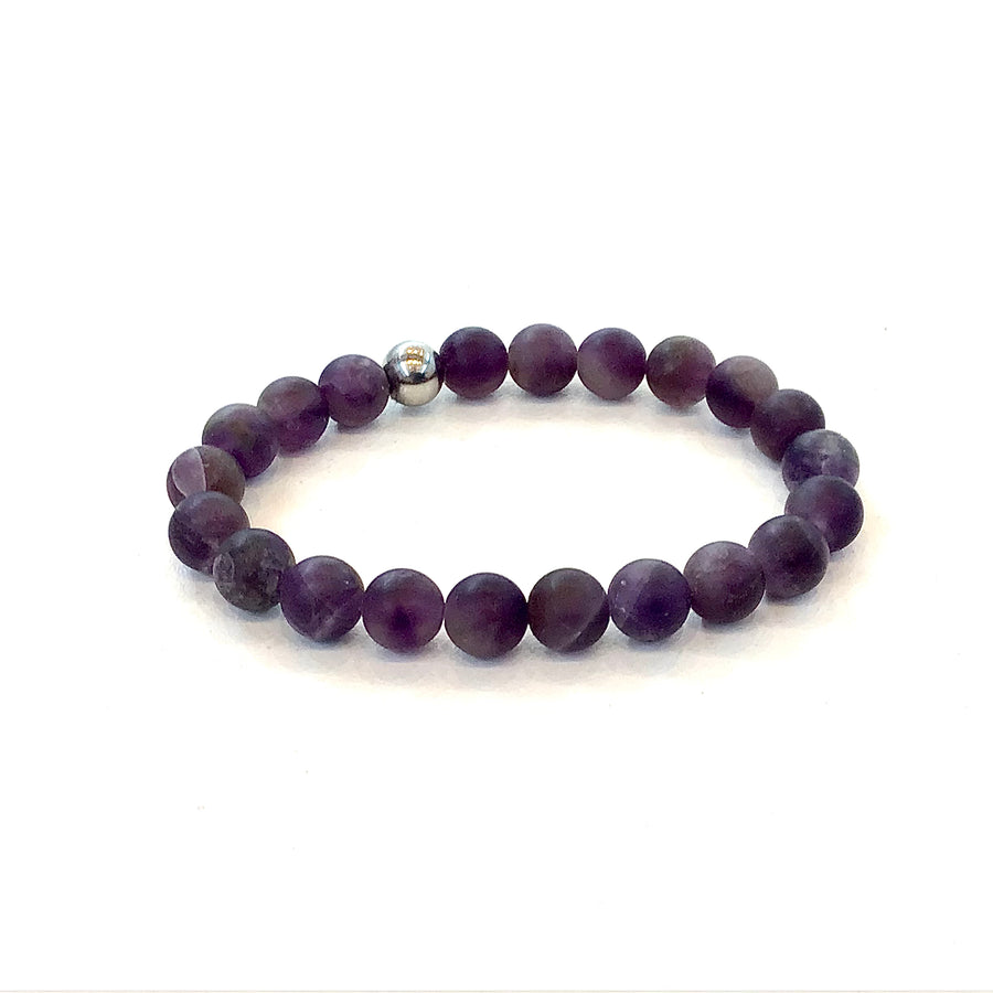 Amethyst 8mm Frosted Marble Stretch Bracelet