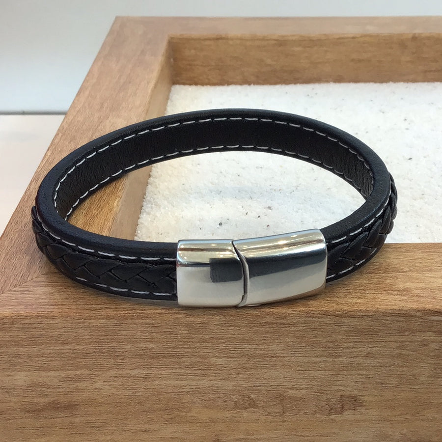 Braided and Saddle Stitched Leather Bracelet