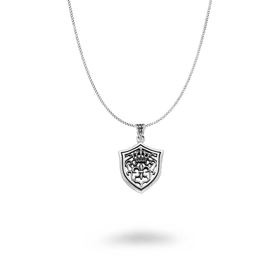 Crown & Fleur De Lis Shield Necklace