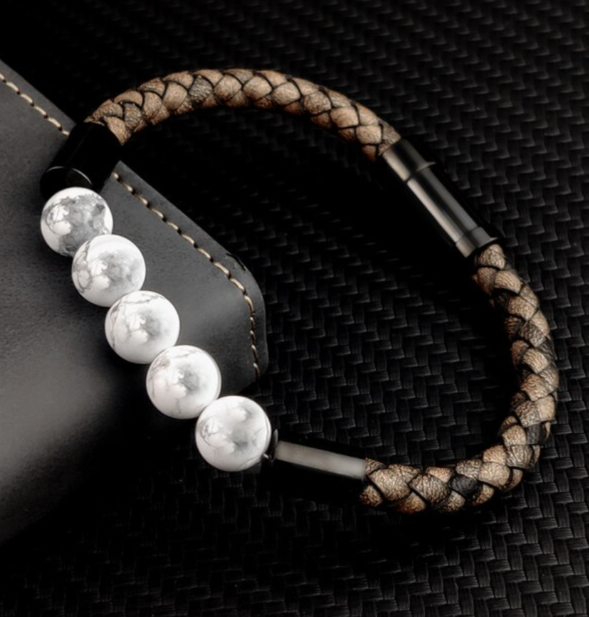 Thin Leather Braid with Beads Bracelet