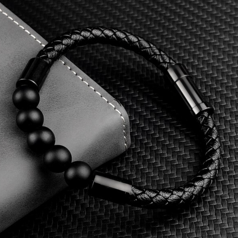Thin Leather Braid with Beads Bracelet