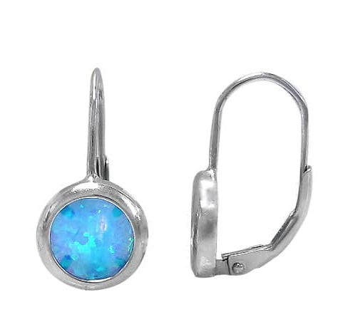 Round Opal Leverback Earrings