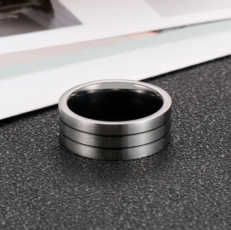 Smooth Oxidized Double Lined Ring