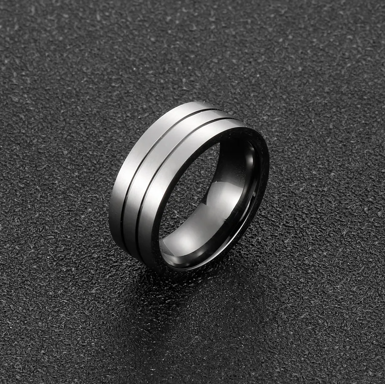 Smooth Oxidized Double Lined Ring