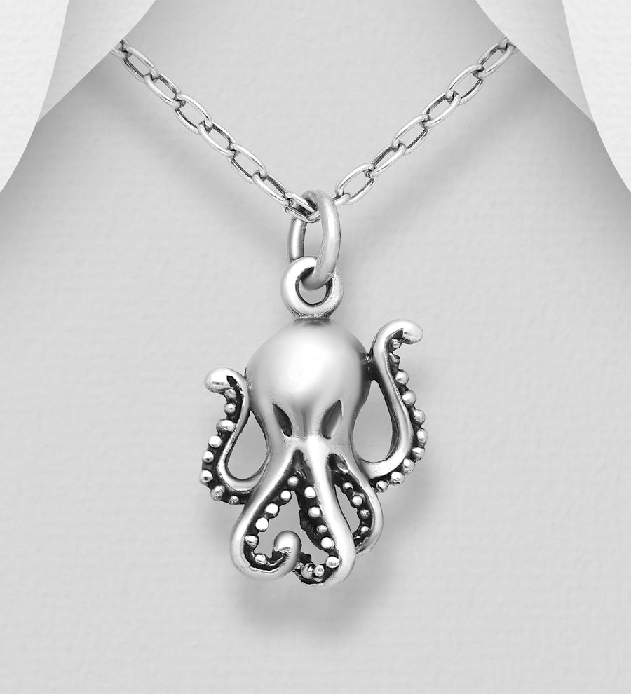 Oxidized Octopus Necklace
