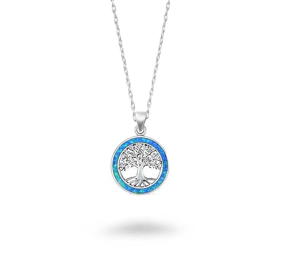 Opal Halo Filigree Tree of Life Necklace