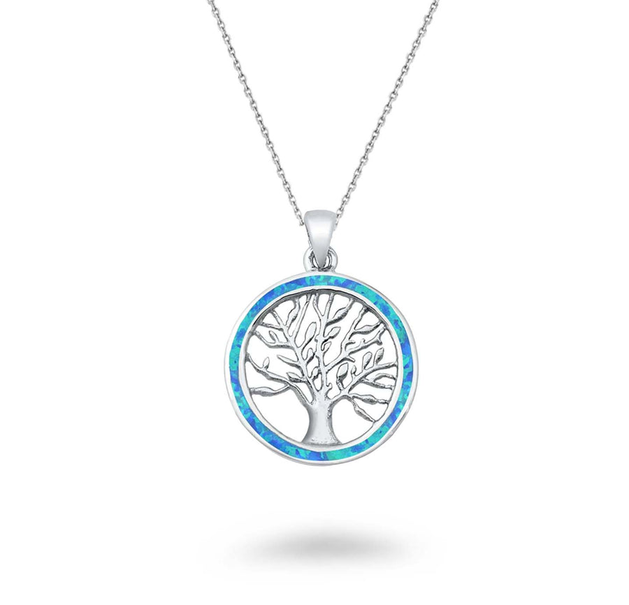 Opal Halo Abstract Tree of Life Necklace
