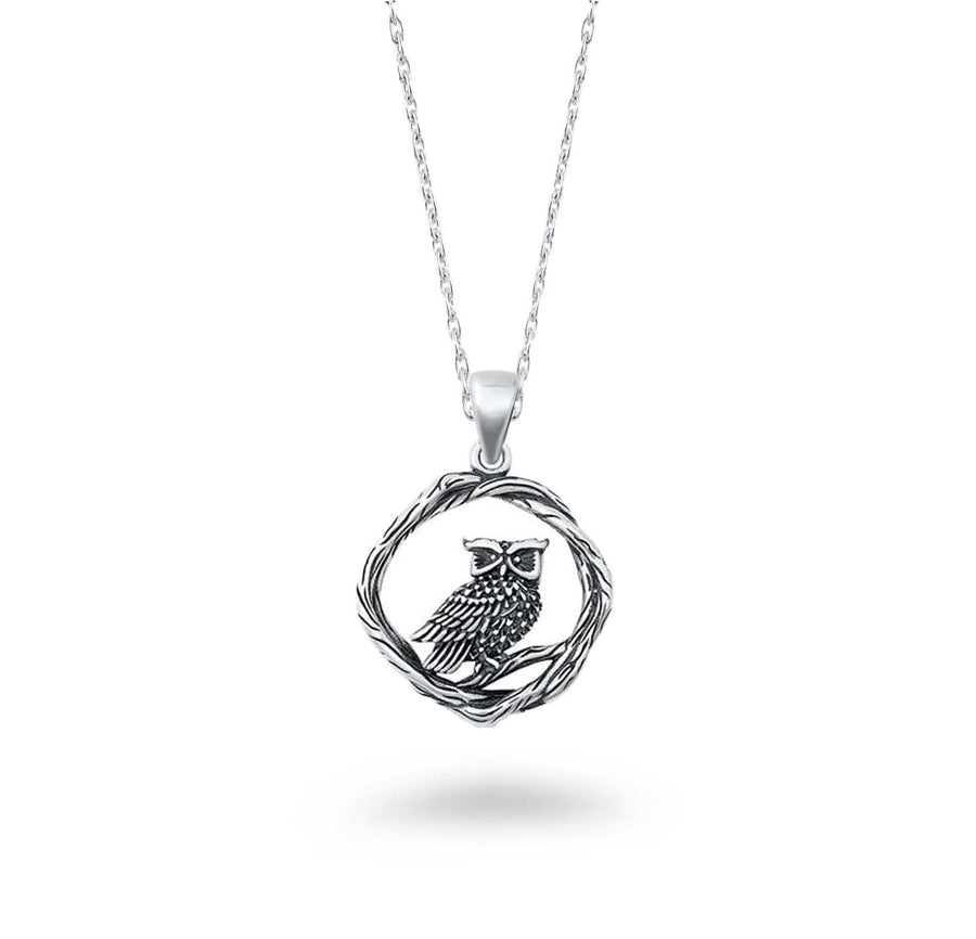 Owl in Textured Circle Necklace