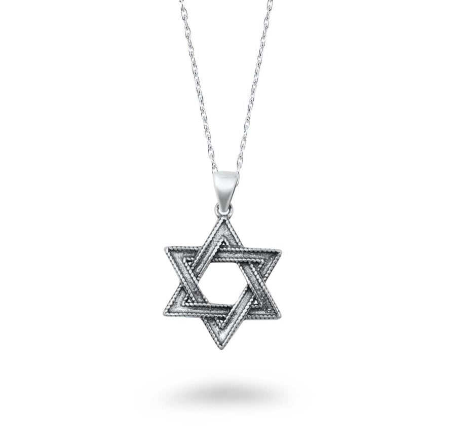 Oxidized  Textured Star of David Necklace