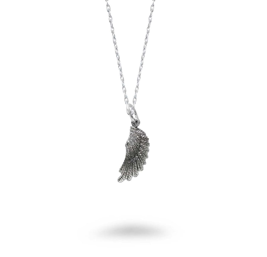 Oxidized Textured Angel Wing Necklace