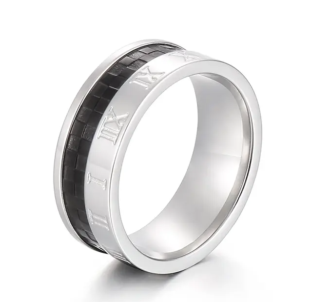 Roman Numeral Silver & Black Ring