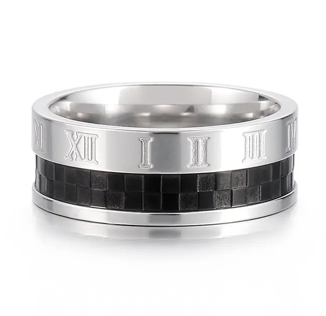 Roman Numeral Silver & Black Ring