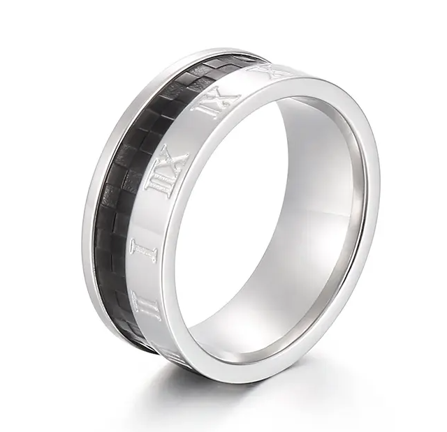 Roman Numeral Silver & Black Ring