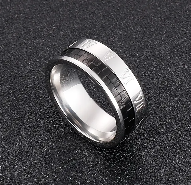 Roman Numeral Silver & Black Ring