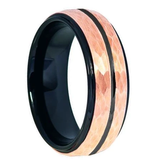 Black & Rose Gold Hammered Tungsten Ring