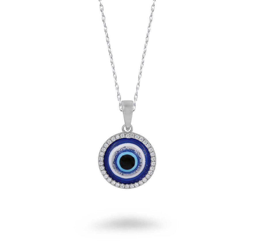 Round Halo Sparkle Evil Eye Necklace