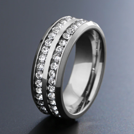 Stainless Steel Double CZ Eternity Ring