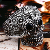 Black CZ Eyed Skull Ring
