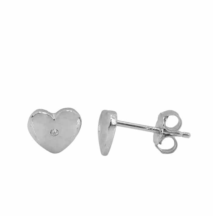 Smooth Heart Stud Earrings with CZ