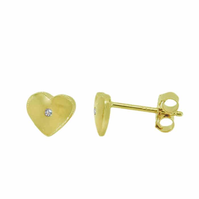 Smooth Heart Stud Earrings with CZ
