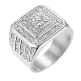Stainless Steel Tiered CZ Signet Ring