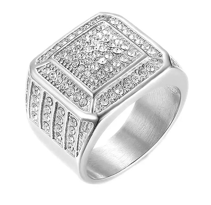 Stainless Steel Tiered CZ Signet Ring