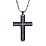 Raised Blue Trim Cross Necklace