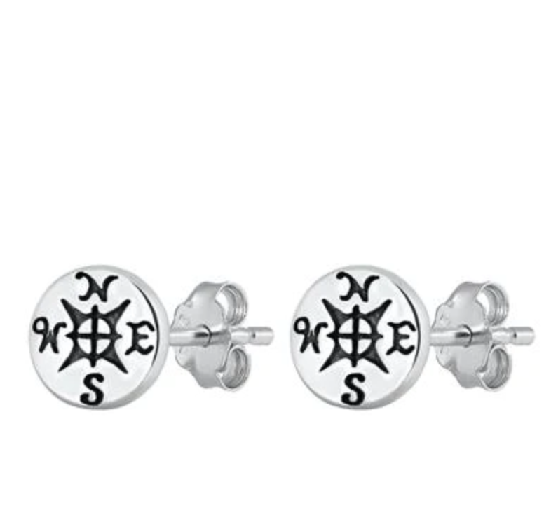Small Compass Stud Earrings